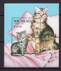 Почтовые марки. Никарагуа 1988. Кошки с котятами. Бл. 179. 1988г